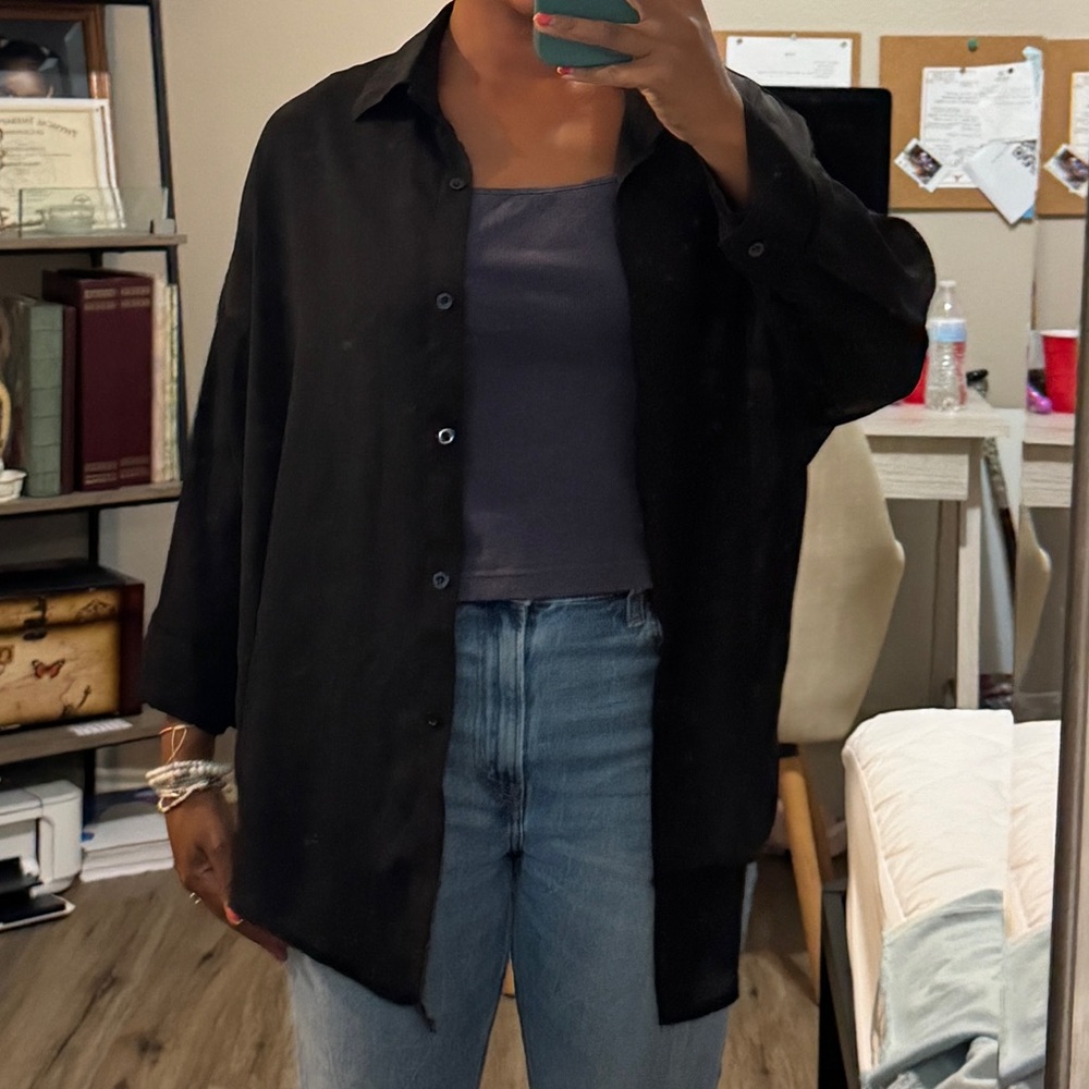 Sheer Black Button-Up Shirt